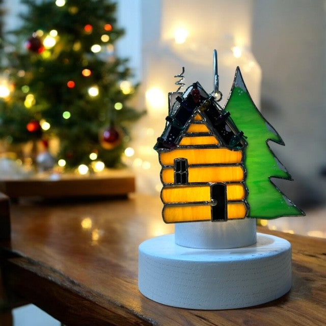 Glass Cover- Log Cabin Christmas