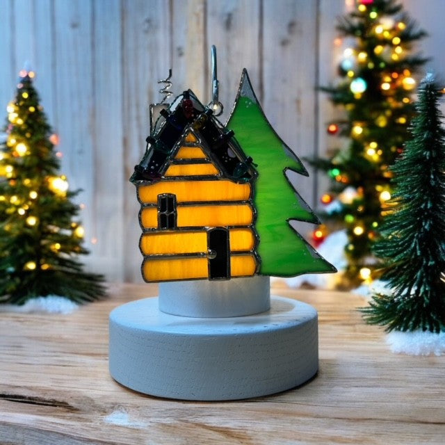 Glass Cover- Log Cabin Christmas