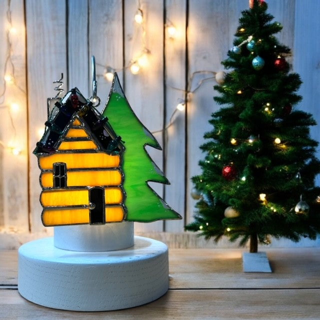 Glass Cover- Log Cabin Christmas
