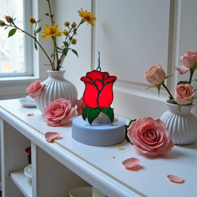 Glass Cover- Red Rose