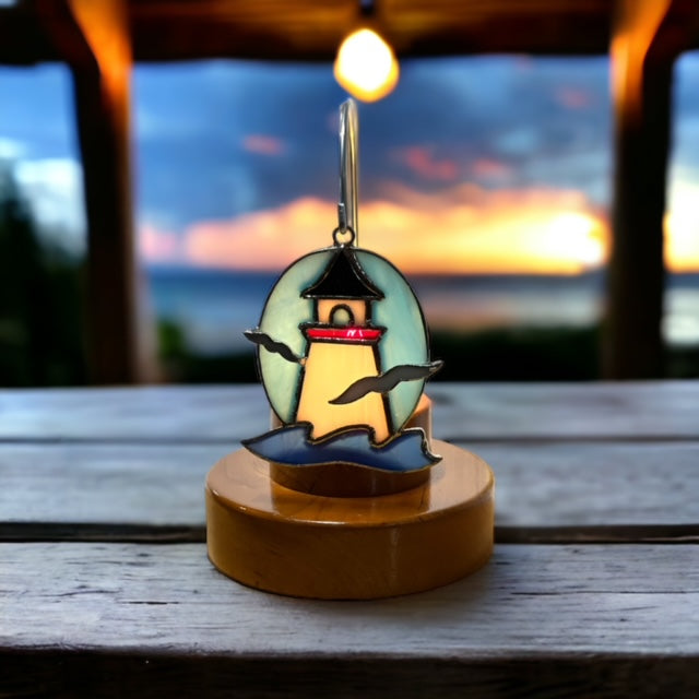 Glass Cover- Lighthouse with Seagulls