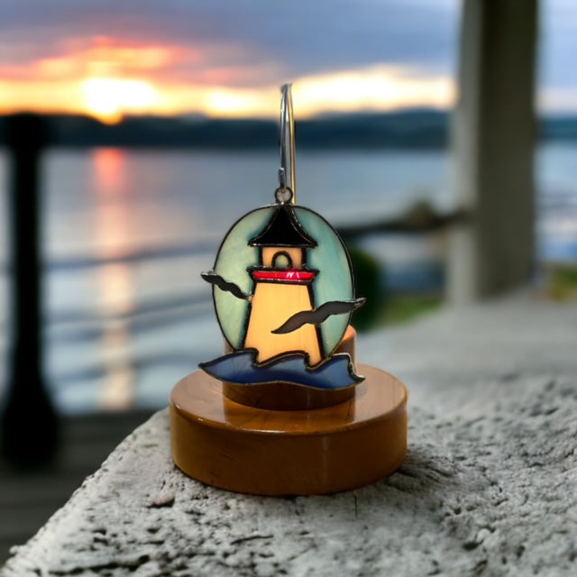 Glass Cover- Lighthouse with Seagulls