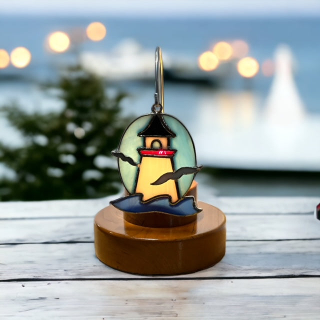 Glass Cover- Lighthouse with Seagulls