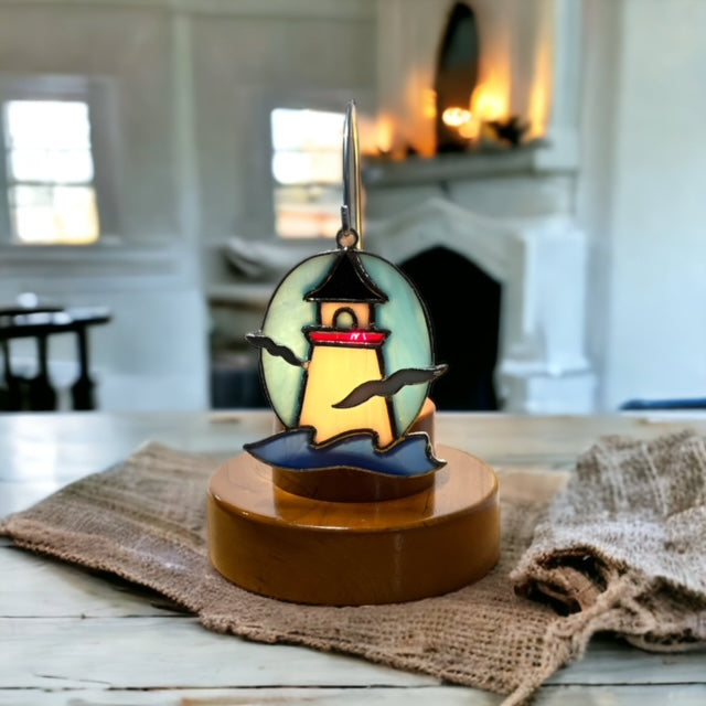 Glass Cover- Lighthouse with Seagulls