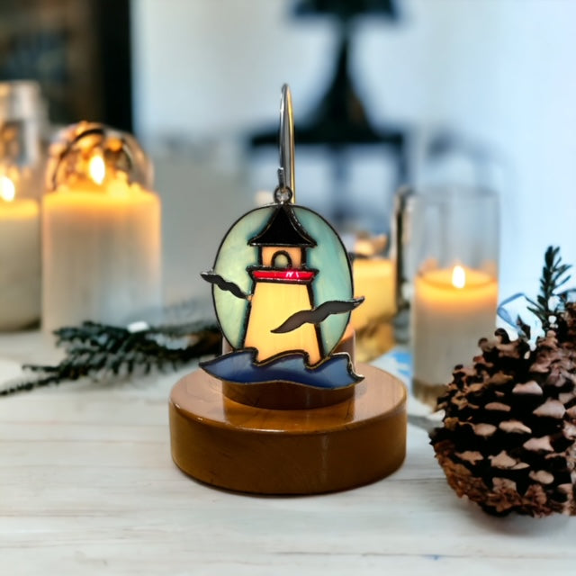 Glass Cover- Lighthouse with Seagulls