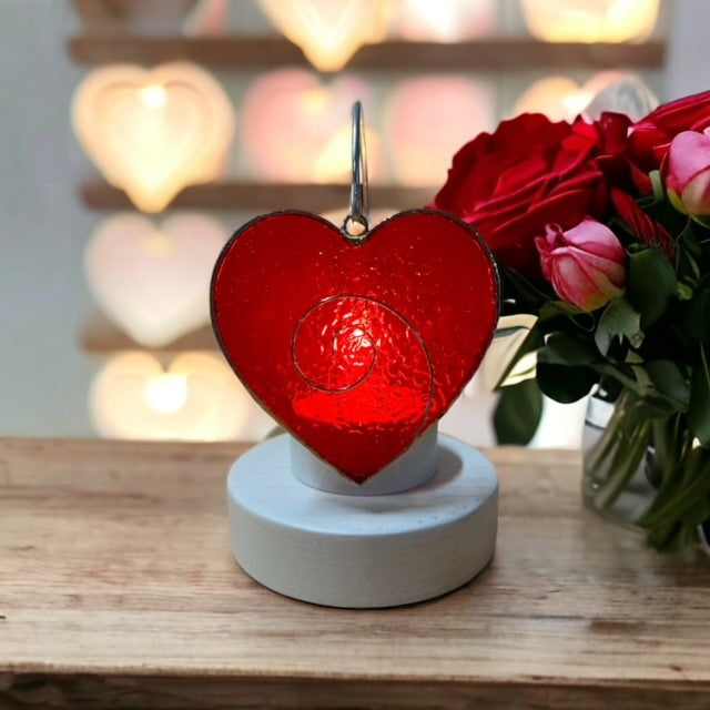 Glass Cover- Heart with Wire / RED