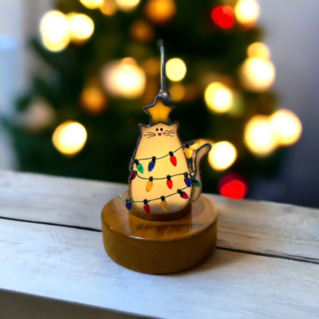 Glass Cover- Christmas Cat "Meow-y Christmas"