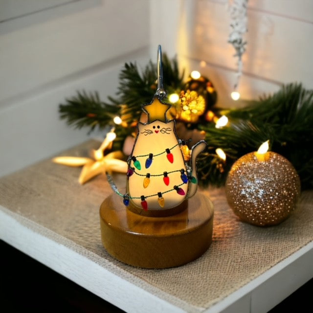 Glass Cover- Christmas Cat "Meow-y Christmas"