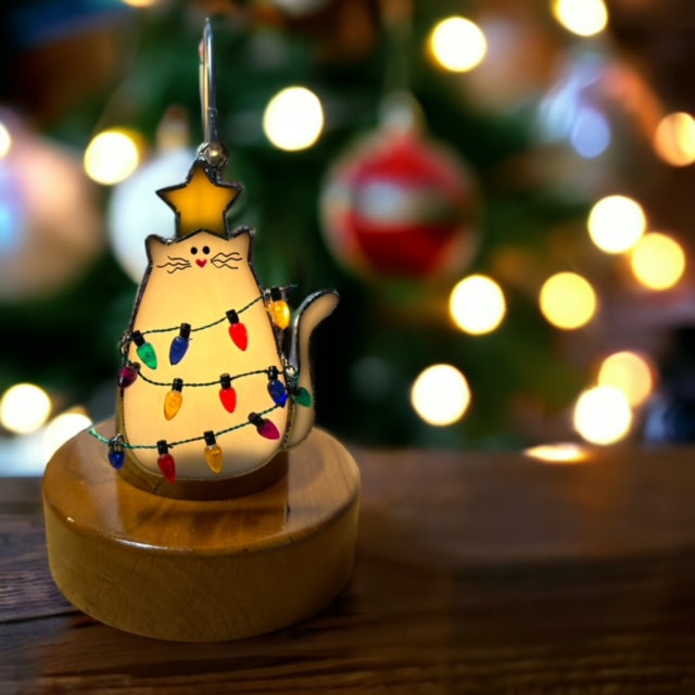 Glass Cover- Christmas Cat "Meow-y Christmas"