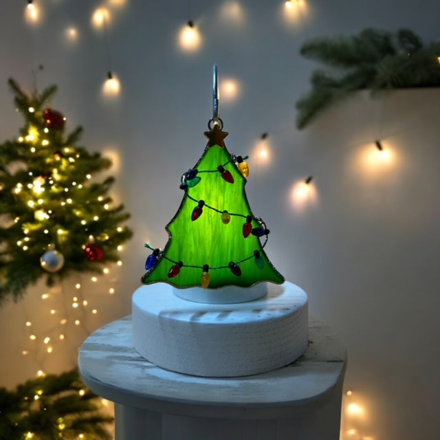 Glass Cover- Christmas Tree with Lights