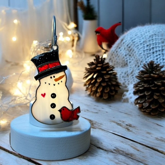 Glass Cover- Cardinal Snowman