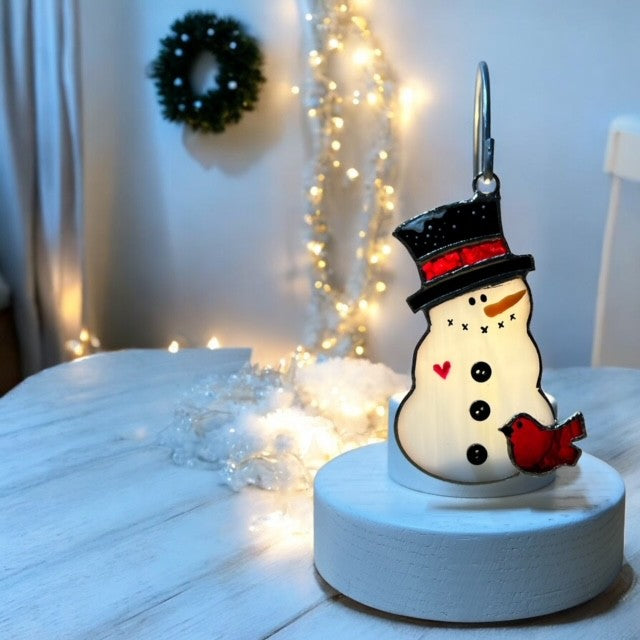 Glass Cover- Cardinal Snowman