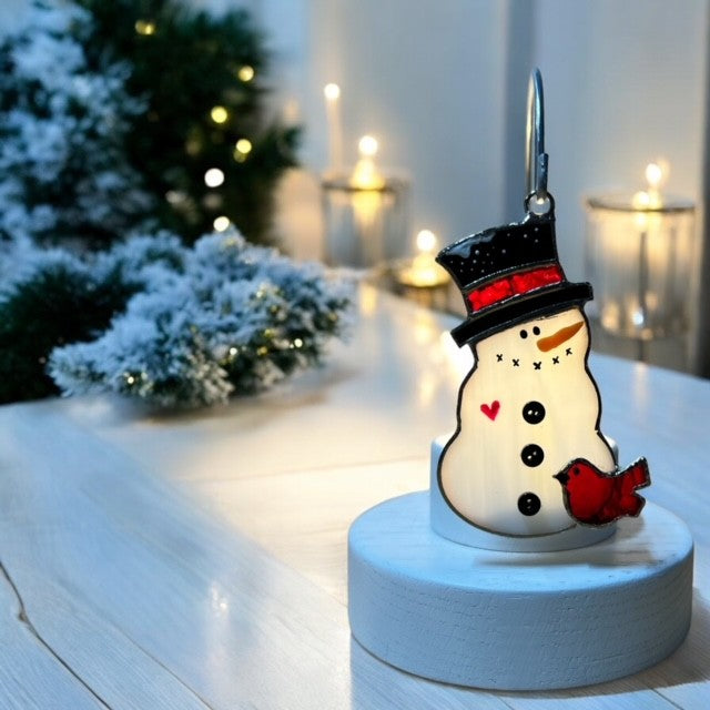 Glass Cover- Cardinal Snowman