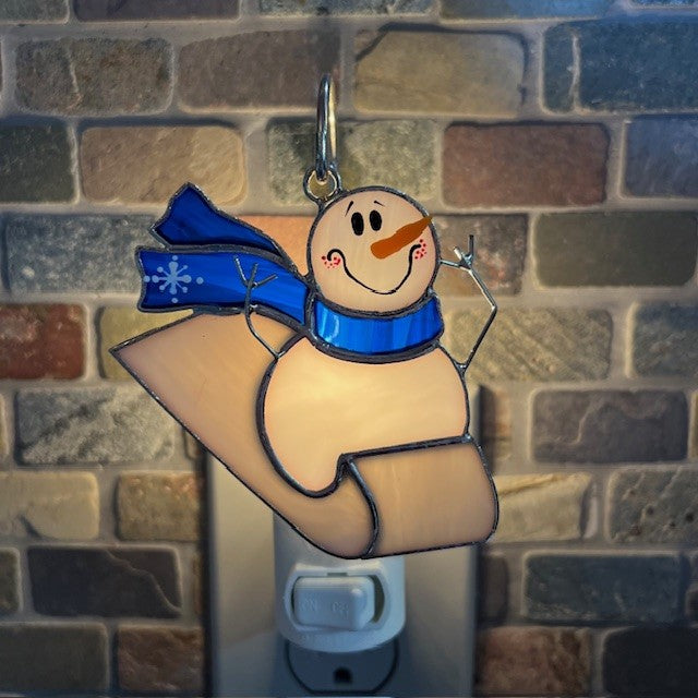Glass Cover- Sledding Snowman