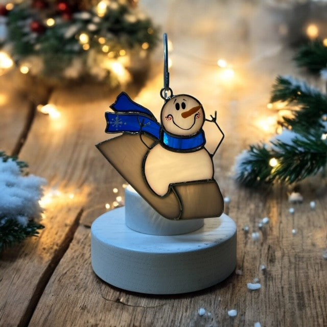 Glass Cover- Sledding Snowman
