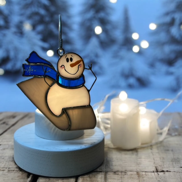 Glass Cover- Sledding Snowman