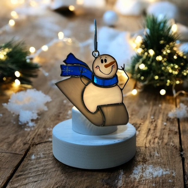 Glass Cover- Sledding Snowman