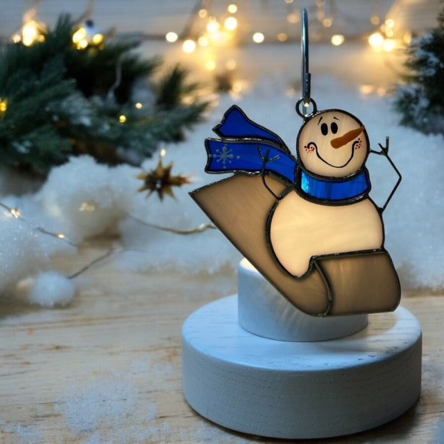Glass Cover- Sledding Snowman