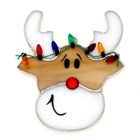 Glass Cover- Reindeer with Christmas Lights