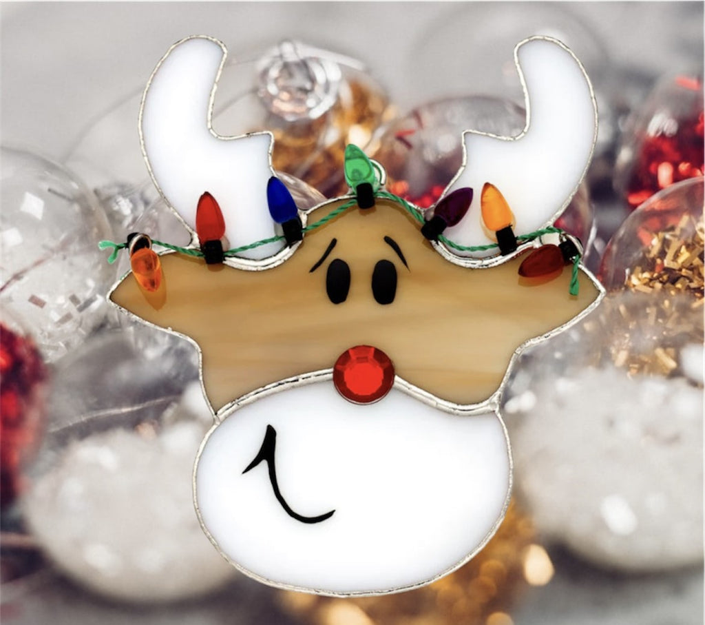 Glass Cover- Reindeer with Christmas Lights