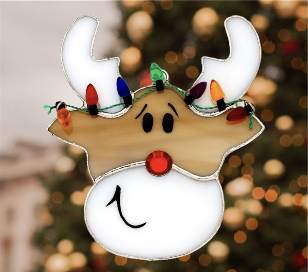 Glass Cover- Reindeer with Christmas Lights