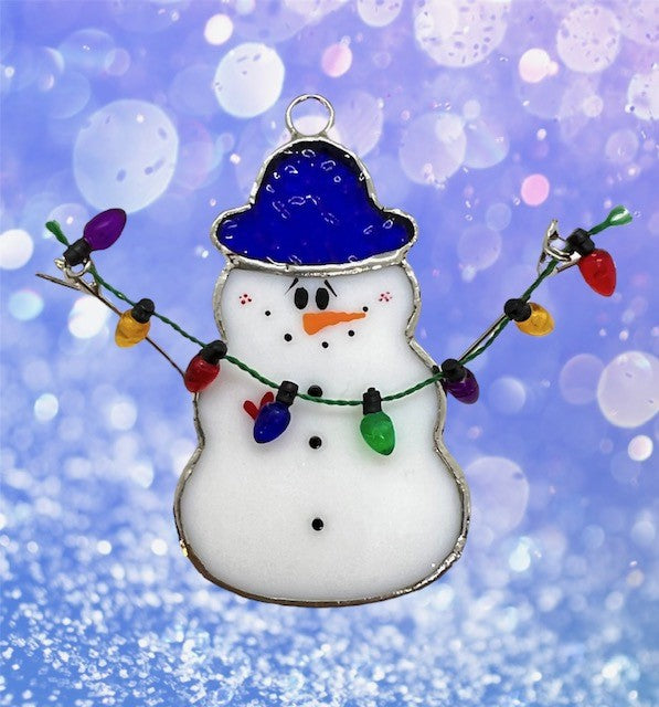 Glass Cover- Christmas Light Snowman (Blue Hat)
