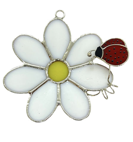 Glass Cover- Daisy Flower with Ladybug