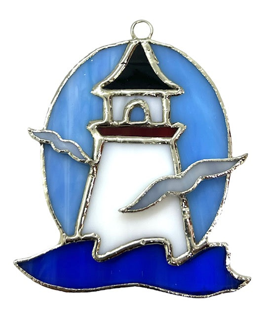 Glass Cover- Lighthouse with Seagulls