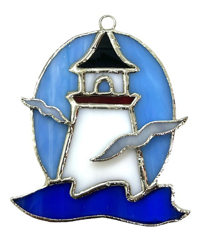Glass Cover- Lighthouse with Seagulls