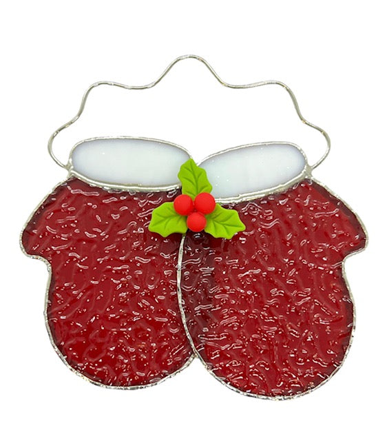 Glass Cover- Red Holiday Mittens