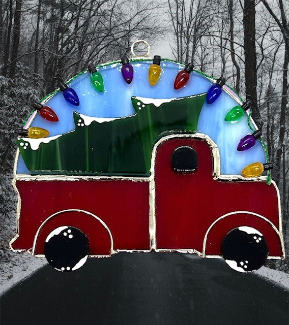 Glass Cover- Red Truck Christmas