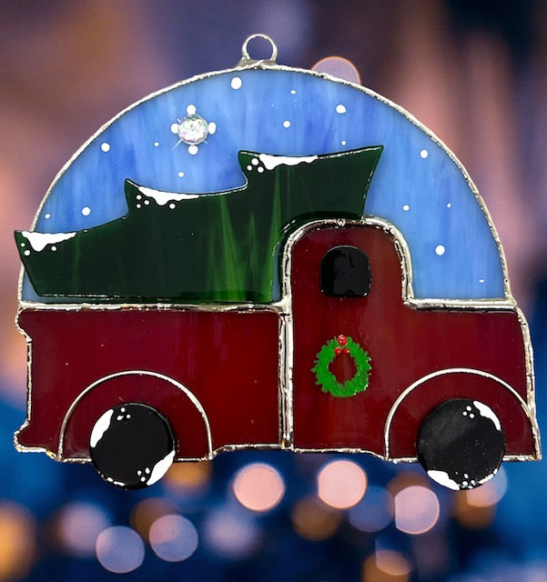 Glass Cover- Red Truck Christmas