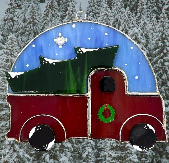Glass Cover- Red Truck Christmas