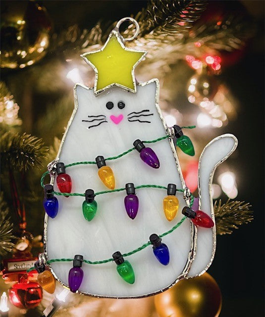 Glass Cover- Christmas Cat "Meow-y Christmas"