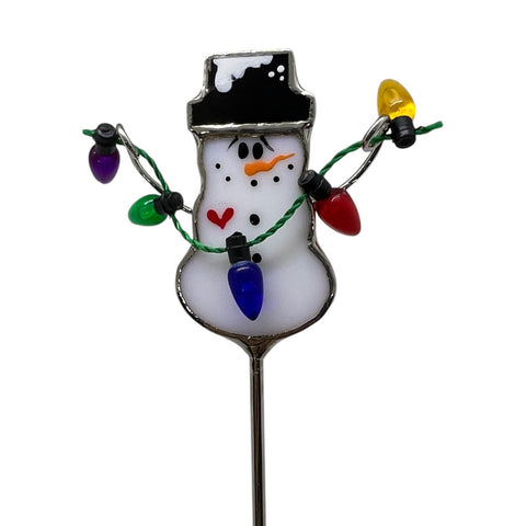 Holiday Mini Plant Stake- Christmas Snowman (Black Hat)