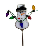 Holiday Mini Plant Stake- Christmas Snowman (Black Hat)