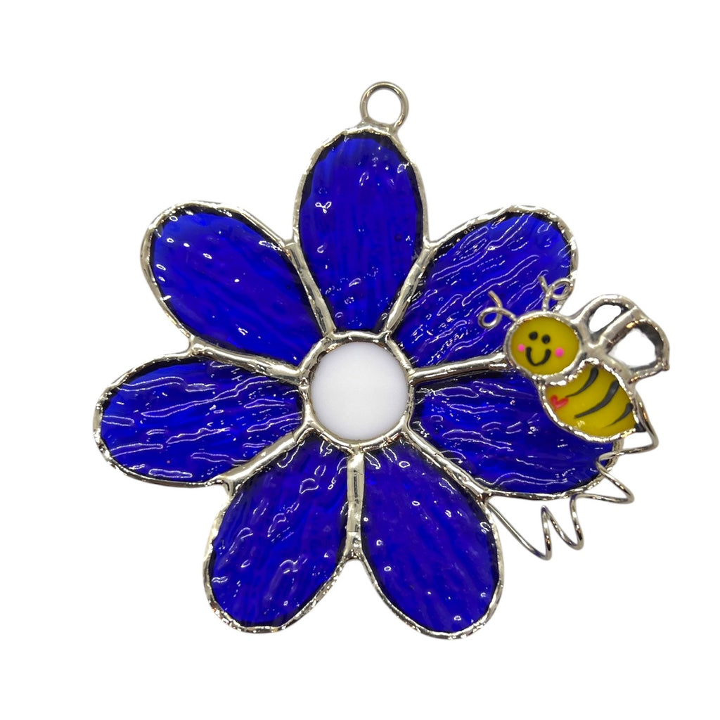 Glass Cover- Blue Flower with BEE