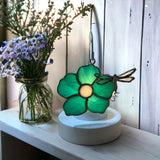 Glass Cover- Flower with Dragonfly, Teal