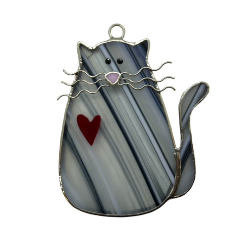 Glass Cover- I  ❤ My CAT (Black/White/Clear Variegated Glass)
