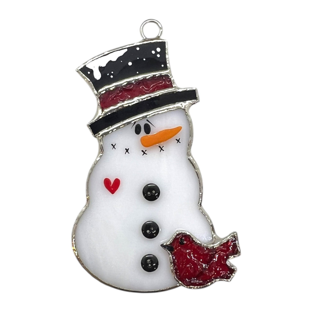 Glass Cover- Cardinal Snowman