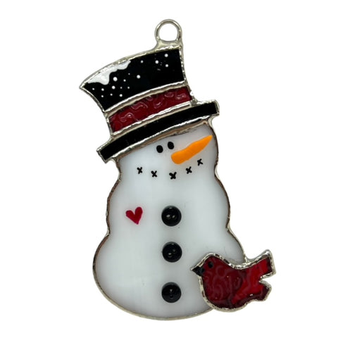 Glass Cover- Cardinal Snowman