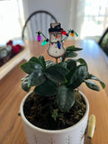 Holiday Mini Plant Stake- Christmas Snowman (Black Hat)