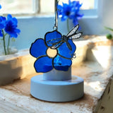 Glass Cover- Flower with Dragonfly, Blue