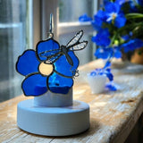 Glass Cover- Flower with Dragonfly, Blue