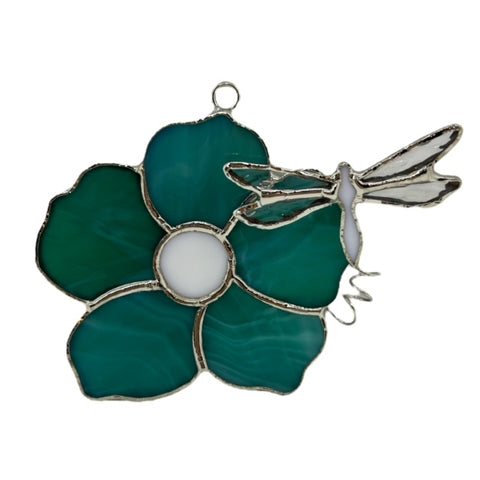 Glass Cover- Flower with Dragonfly, Teal
