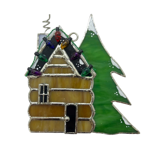 Glass Cover- Log Cabin Christmas