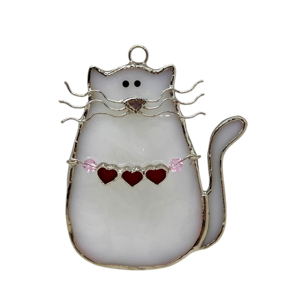 Glass Cover- I  ❤ My CAT / White Glass with Heart Strand