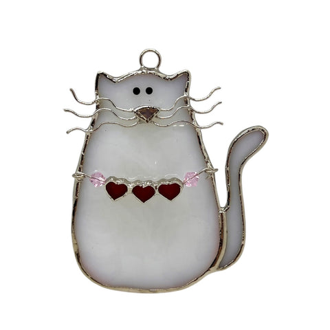 Glass Cover- I  ❤ My CAT / White Glass with Heart Strand