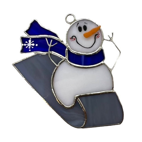 Glass Cover- Sledding Snowman