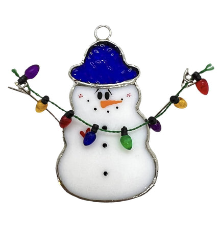 Glass Cover- Christmas Light Snowman (Blue Hat)